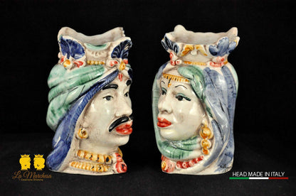 Coppia di Teste di Moro in Ceramica di Caltagirone Afro H14 - Vari modelli