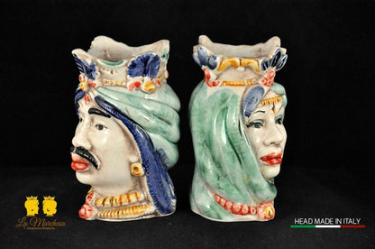 Coppia di Teste di Moro in Ceramica di Caltagirone Afro H14 - Vari modelli