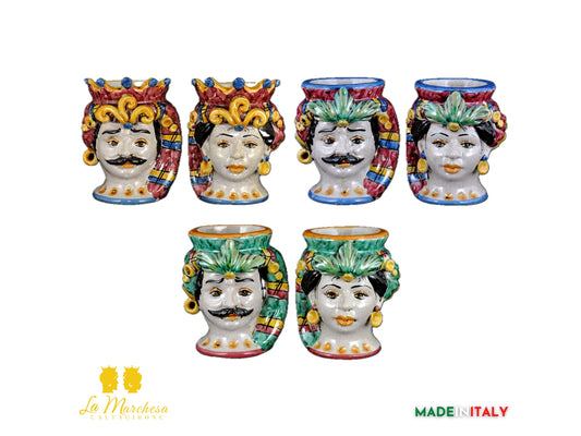 Coppia di Teste di Moro in Ceramica di Caltagirone H14 - Vari Modelli