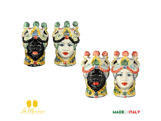 Coppia di Teste di moro Ceramica Caltagirone afro H21 - Vari Colori
