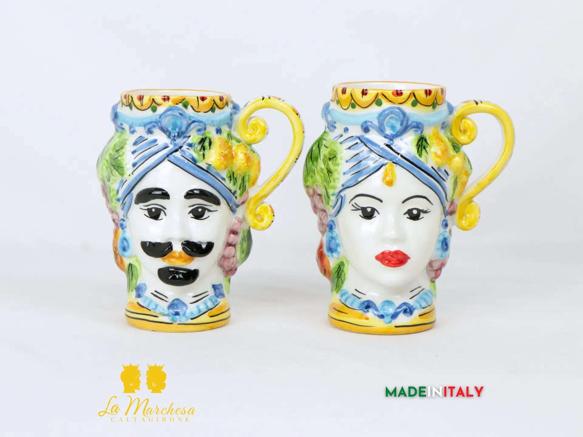 Tazza Teste di Moro in Ceramica di Caltagirone manico 15cm