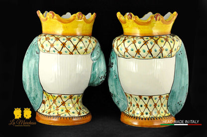 Coppia Teste di Moro in ceramica di Caltagirone Corona H41 retro