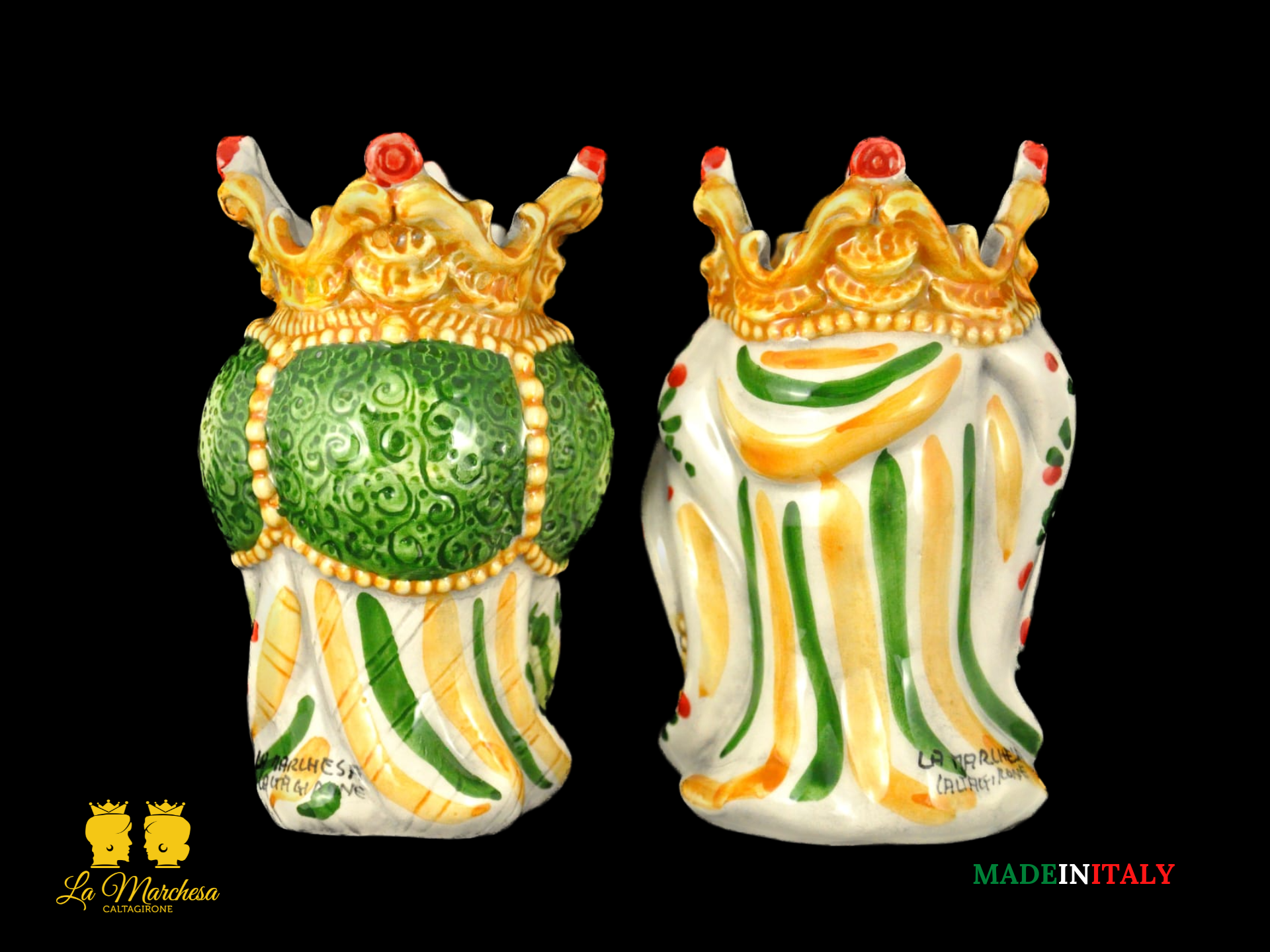 Coppia Teste di Moro in ceramica di Caltagirone Emiro H14