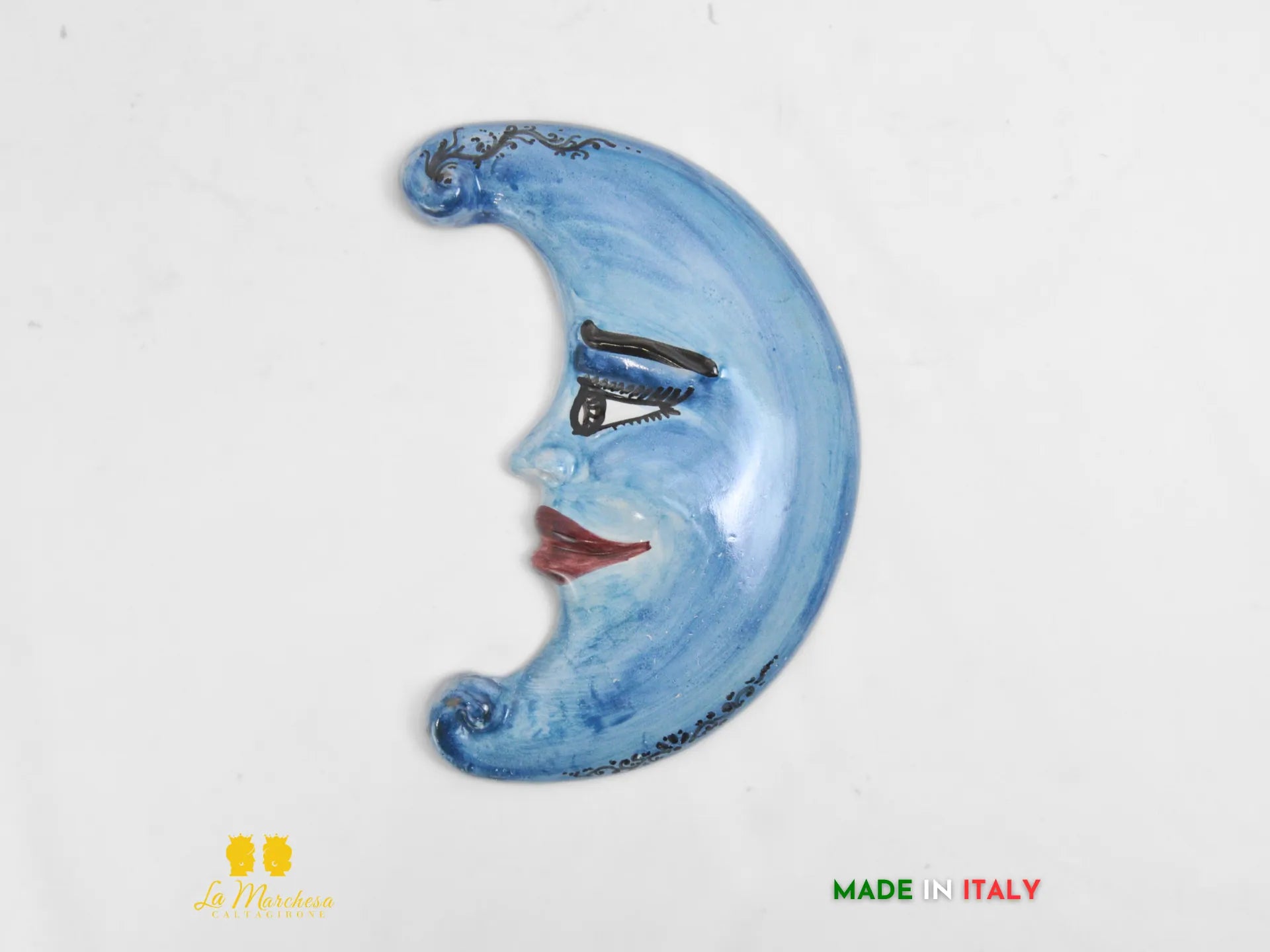 Luna in Ceramica di Caltagirone Blu azzurro decorazione da parete 23cm