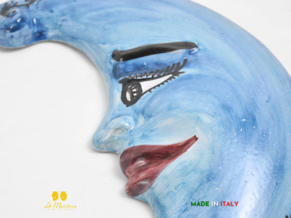 Luna in Ceramica di Caltagirone Blu azzurro decorazione da parete 23cm