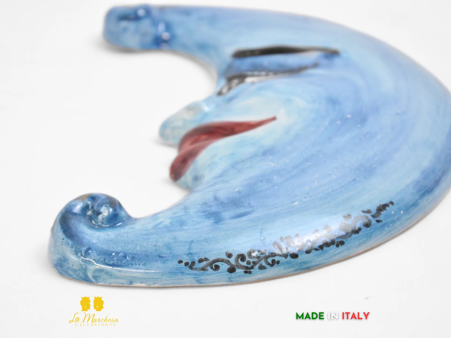 Luna in Ceramica di Caltagirone Blu azzurro decorazione da parete 23cm