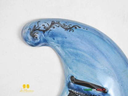 Luna in Ceramica di Caltagirone Blu azzurro decorazione da parete 23cm