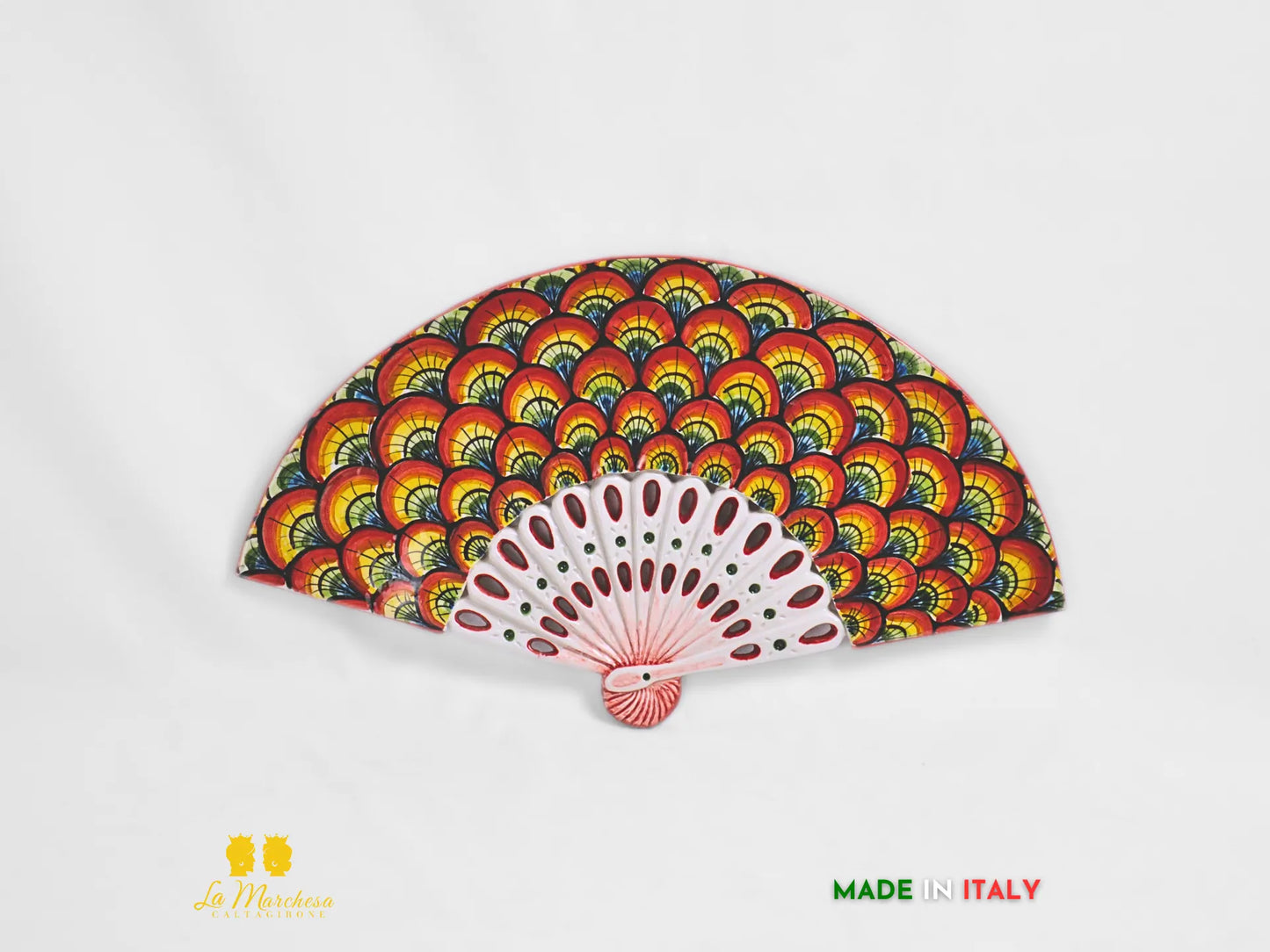 Decorazione da parete Ventaglio in Ceramica di Caltagirone - pavone