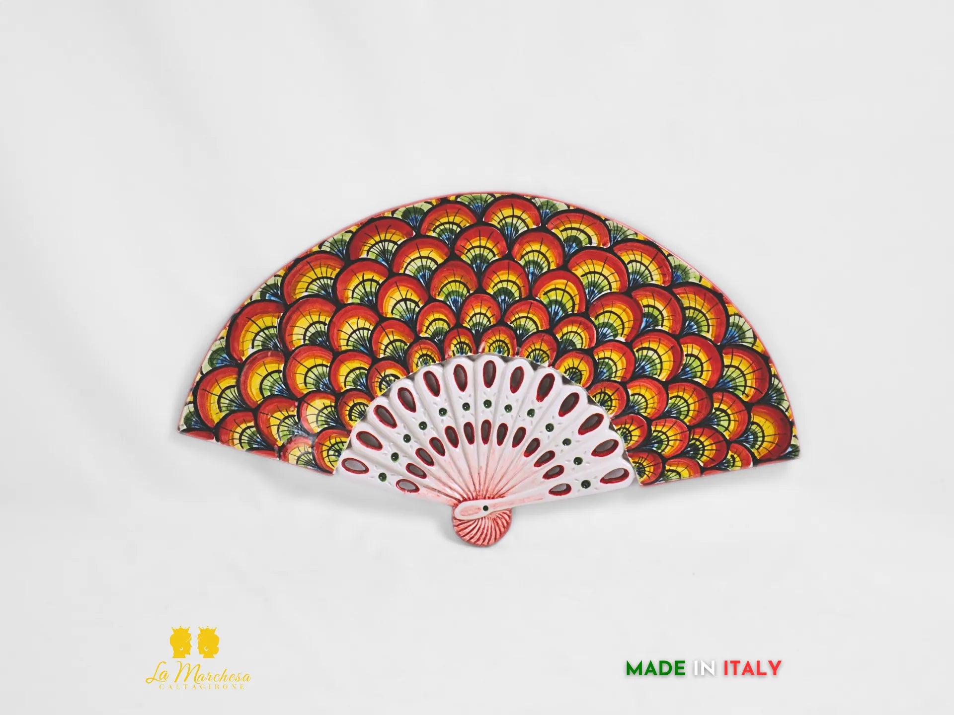 Decorazione da parete Ventaglio in Ceramica di Caltagirone - pavone