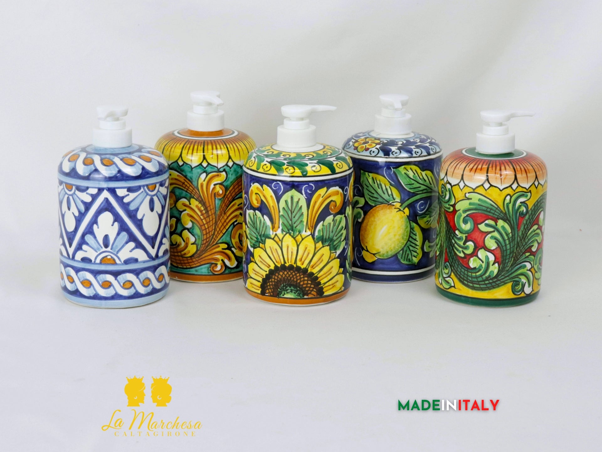 Dispenser Decorato Sapone Liquido in Ceramica di Caltagirone - Vari Decori