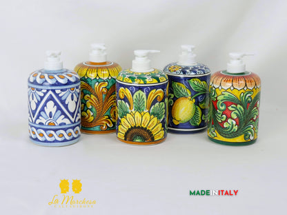 Dispenser Decorato Sapone Liquido in Ceramica di Caltagirone - Vari Decori