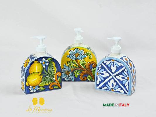Dispenser Sapone Liquido Decorato in Ceramica di Caltagirone 12cm - Vari Decori