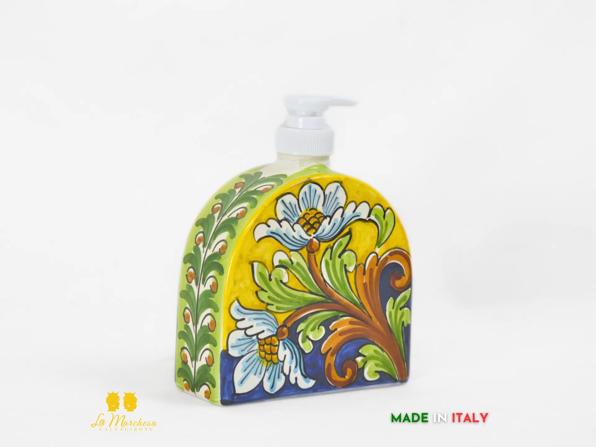 Dispenser Sapone Liquido Decorato in Ceramica di Caltagirone 12cm