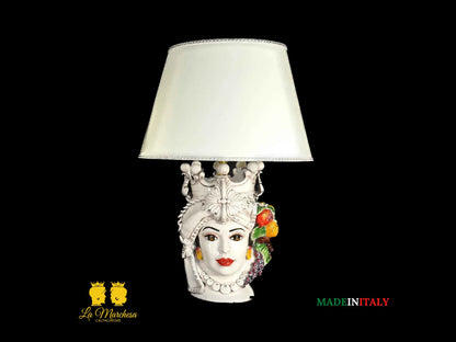 Lampada Teste di Moro ceramica Caltagirone lume fumè frutta h36