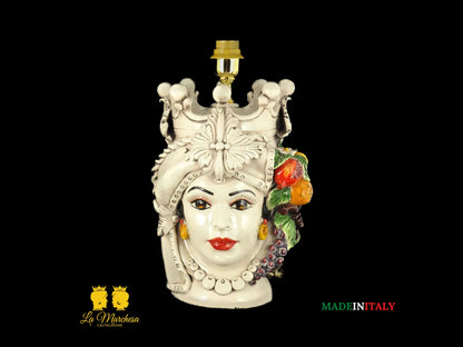 Lampada Teste di Moro ceramica Caltagirone lume fumè frutta h36