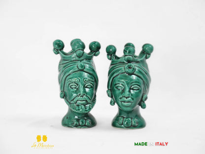 FINE SERIE Portapenne Teste di Moro Ceramica di Caltagirone h10 - verde