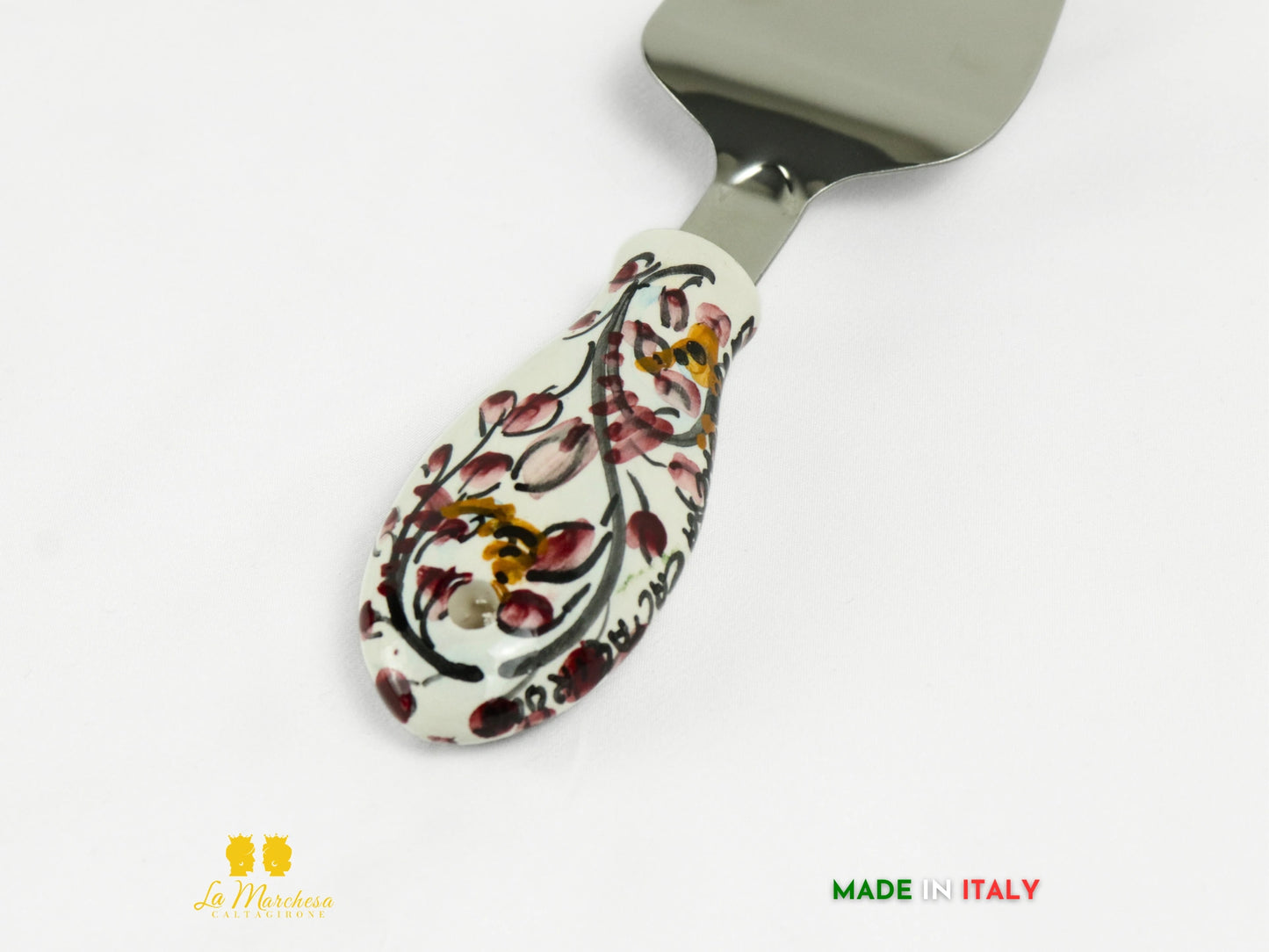 FINE SERIE - Paletta torta in acciaio con manico in ceramica decorata a mano