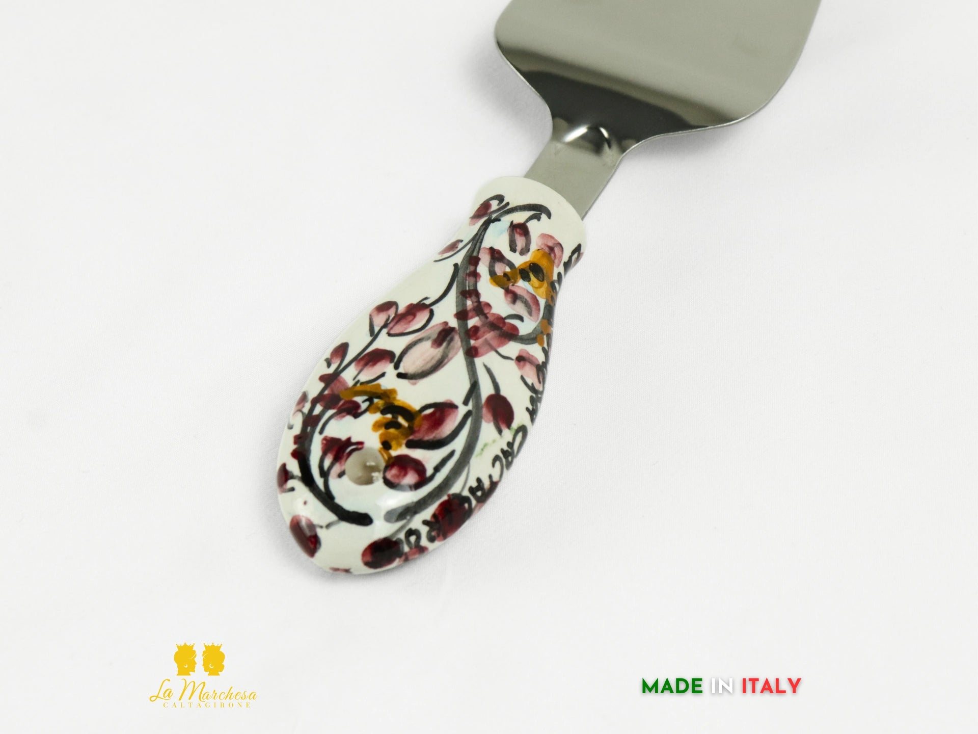 FINE SERIE - Paletta torta in acciaio con manico in ceramica decorata a mano