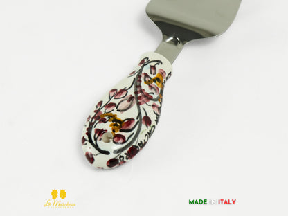 FINE SERIE - Paletta torta in acciaio con manico in ceramica decorata a mano