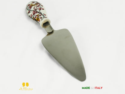 FINE SERIE - Paletta torta in acciaio con manico in ceramica decorata a mano