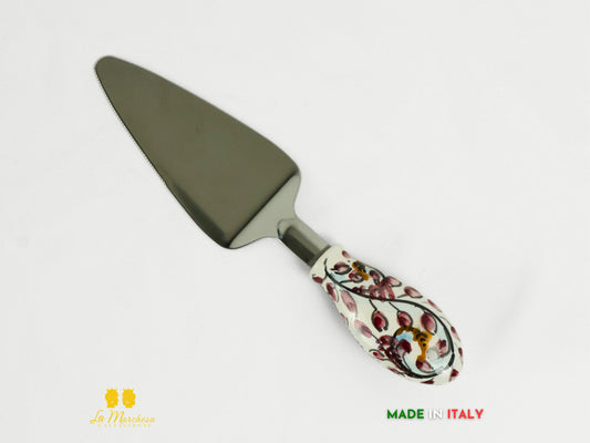 FINE SERIE - Paletta torta in acciaio con manico in ceramica decorata a mano