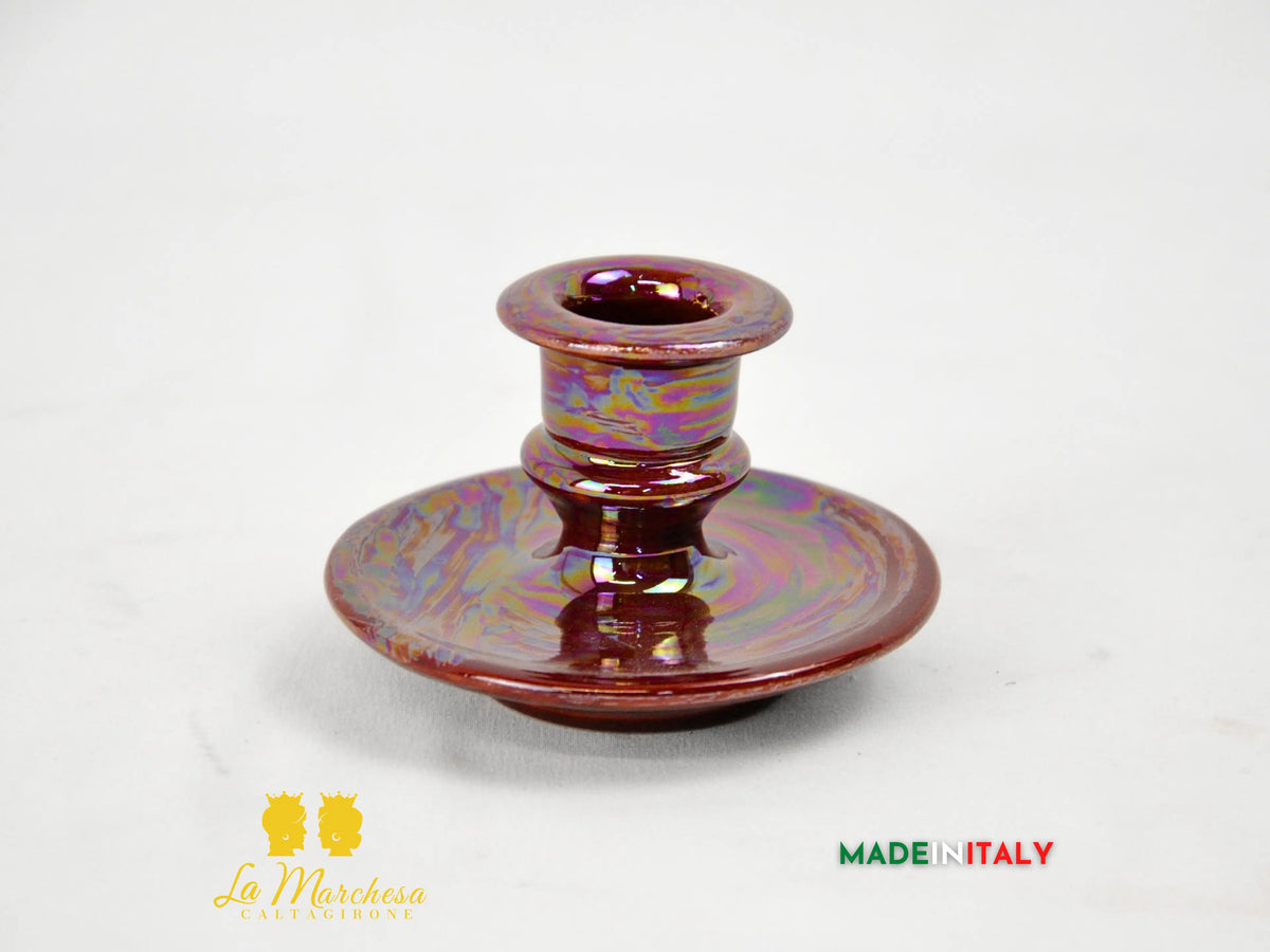 FINE SERIE - Porta Candela Madreperla in Ceramica di Caltagirone H6 cm