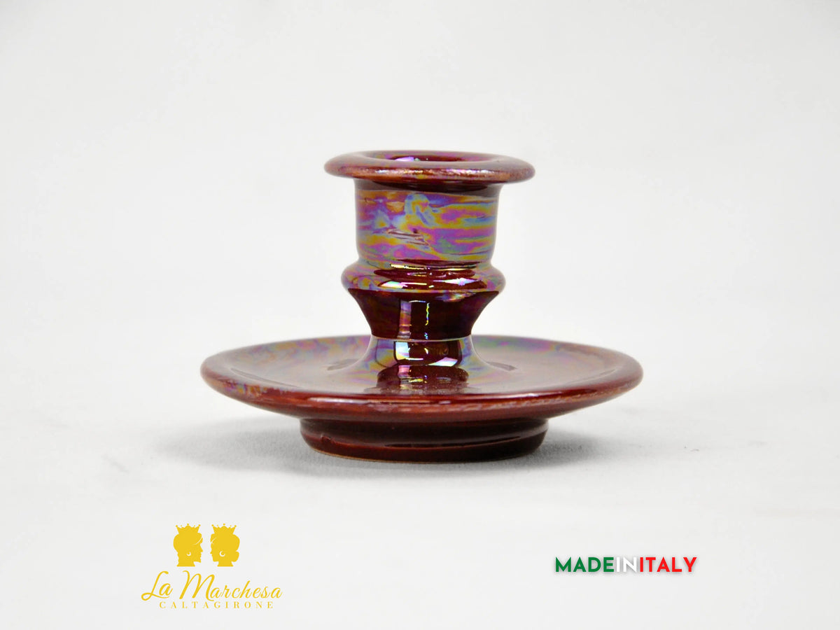FINE SERIE - Porta Candela Madreperla in Ceramica di Caltagirone H6 cm