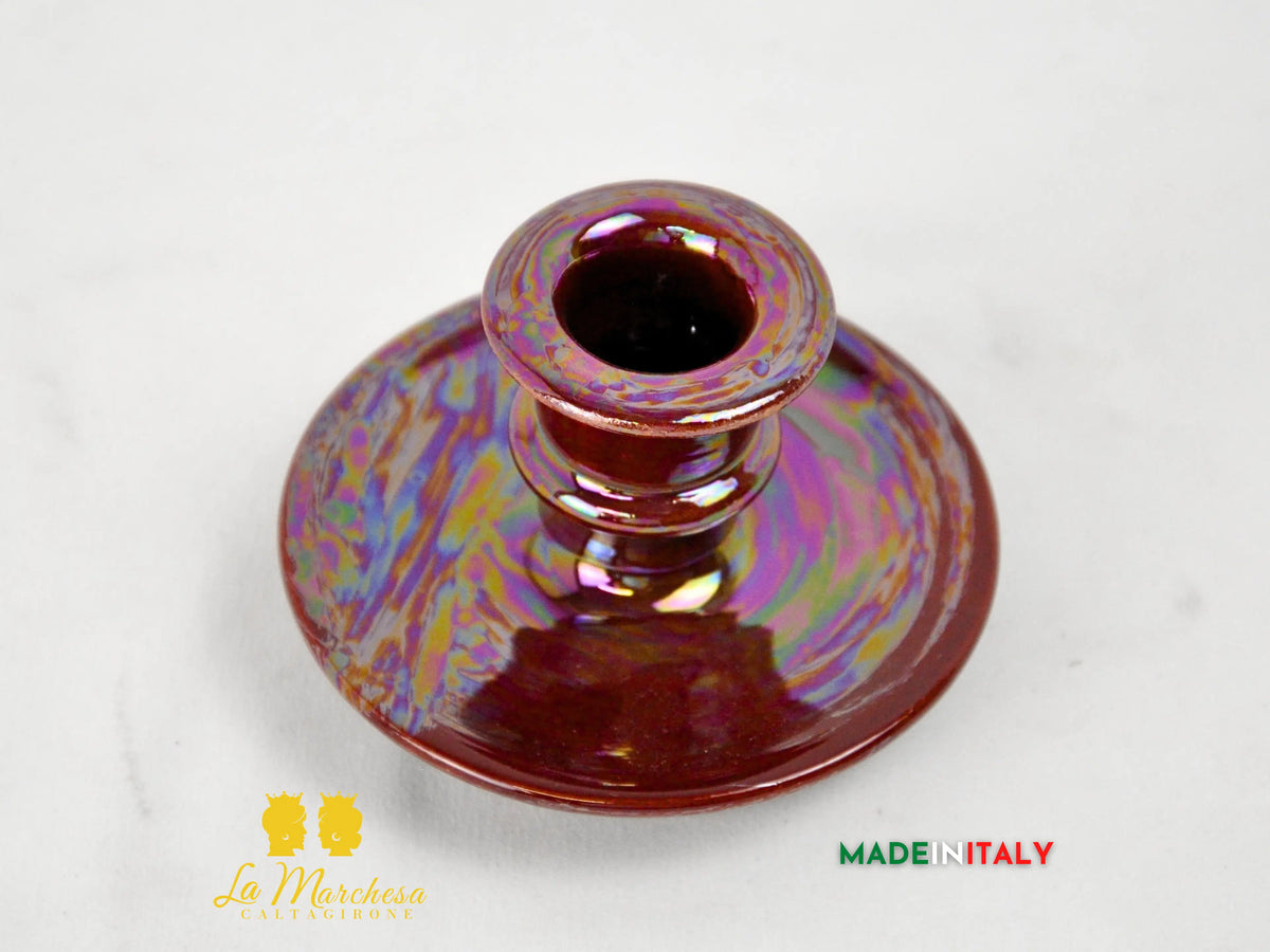 FINE SERIE - Porta Candela Madreperla in Ceramica di Caltagirone H6 cm