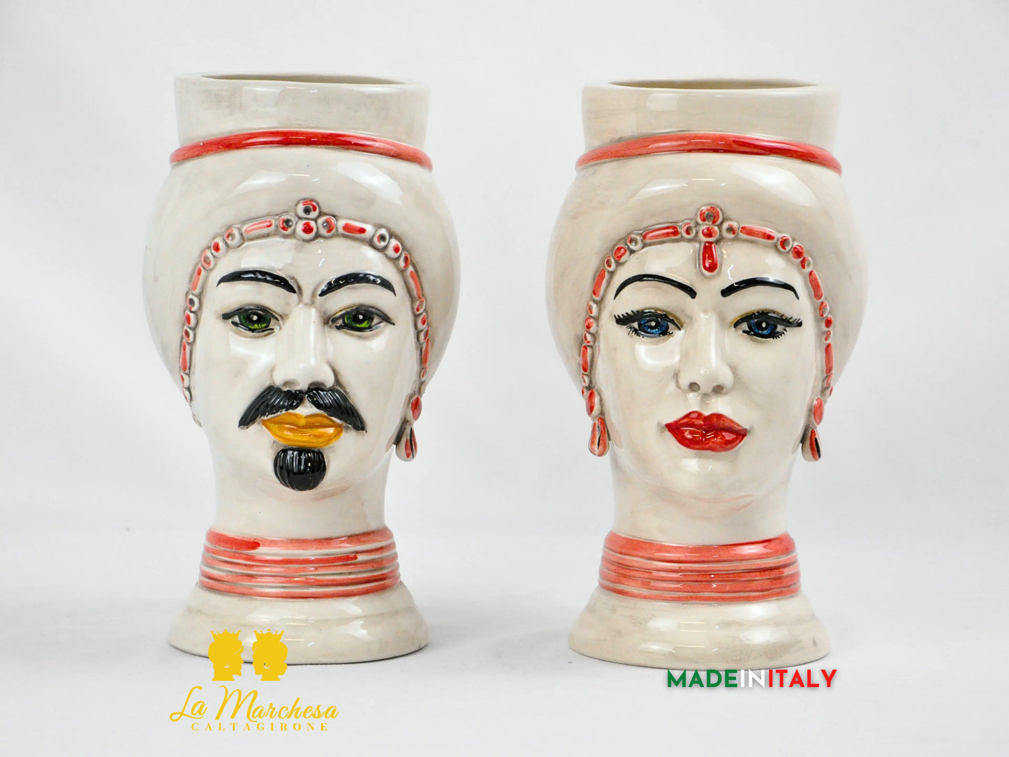 FINE SERIE - Teste di Moro Fumè Rosso in Ceramica di Caltagirone 22cm