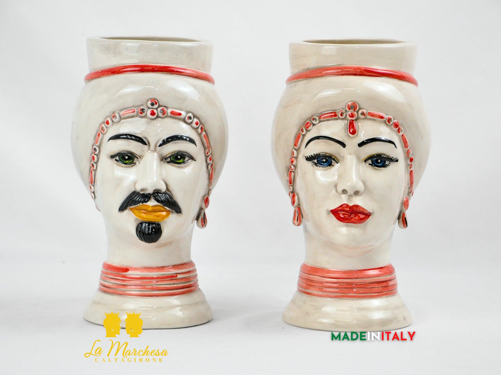 FINE SERIE - Teste di Moro Fumè Rosso in Ceramica di Caltagirone 22cm