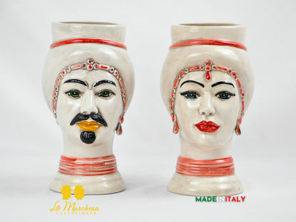 FINE SERIE - Teste di Moro Fumè Rosso in Ceramica di Caltagirone 22cm