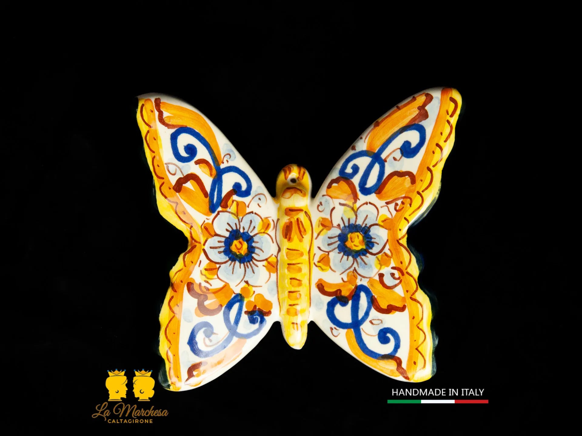 Piccola Farfalla in Ceramica di Caltagirone decoro ornato vari colori 10cm