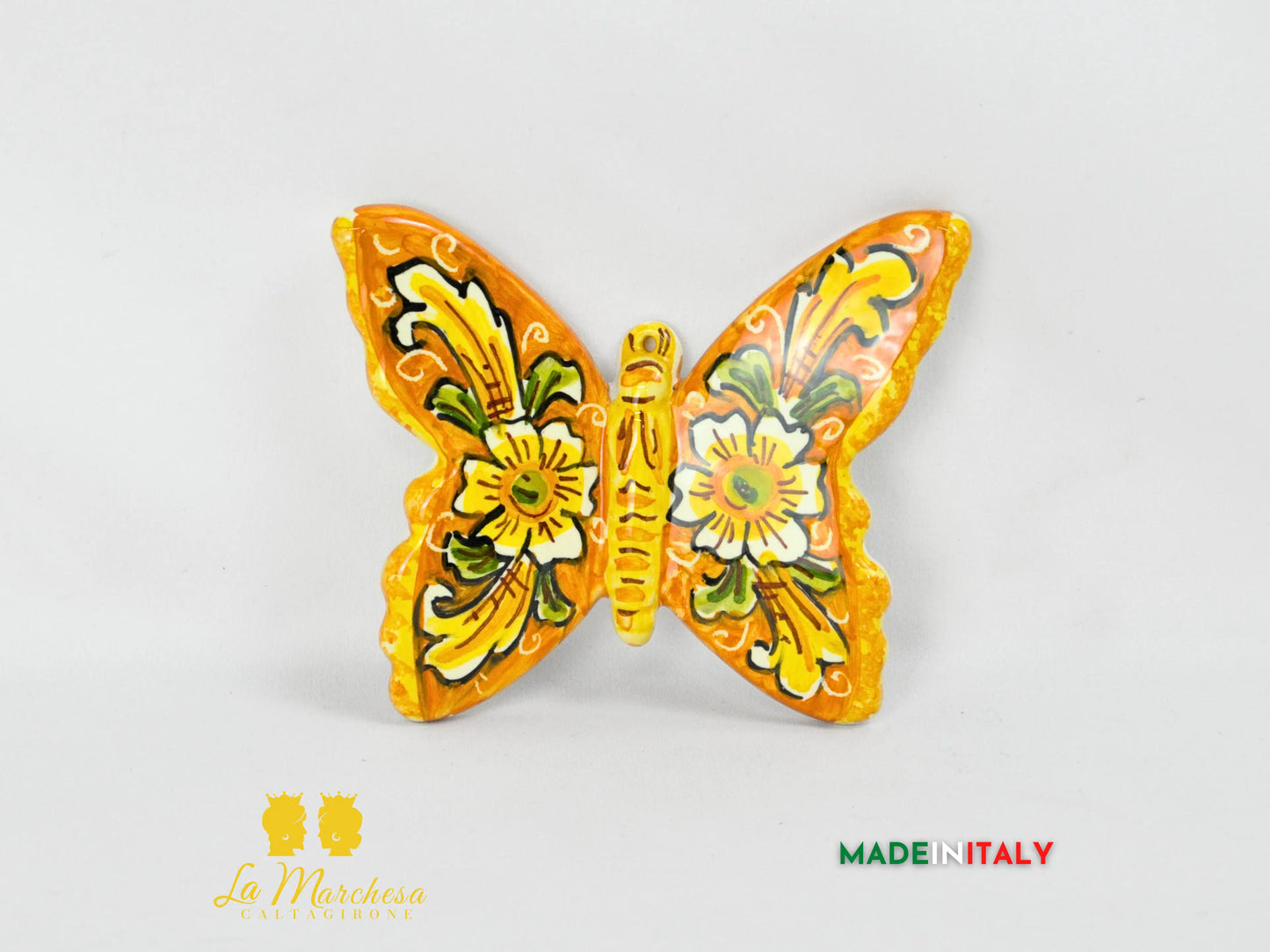 farfalla in ceramica di caltagirone 10 cm -  ornato arancione