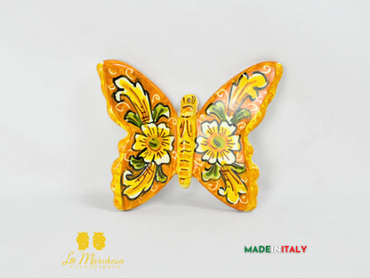 farfalla in ceramica di caltagirone 10 cm -  ornato arancione