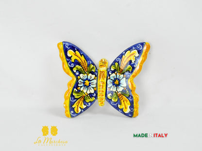 farfalla in ceramica di caltagirone 10 cm -  ornato blu cobalto