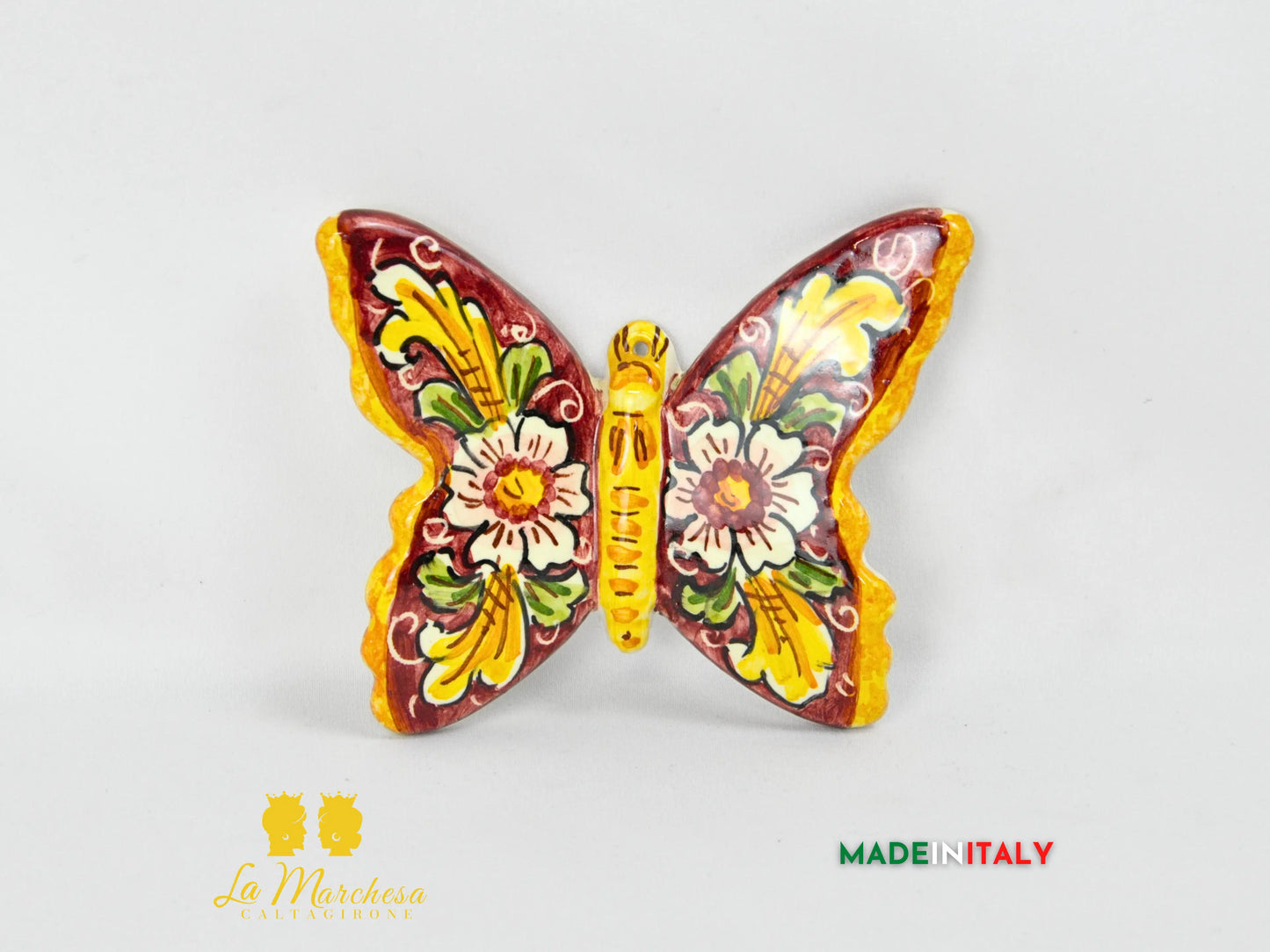 farfalla in ceramica di caltagirone 10 cm -  ornato bordeaux