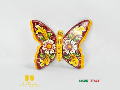 farfalla in ceramica di caltagirone 10 cm -  ornato bordeaux