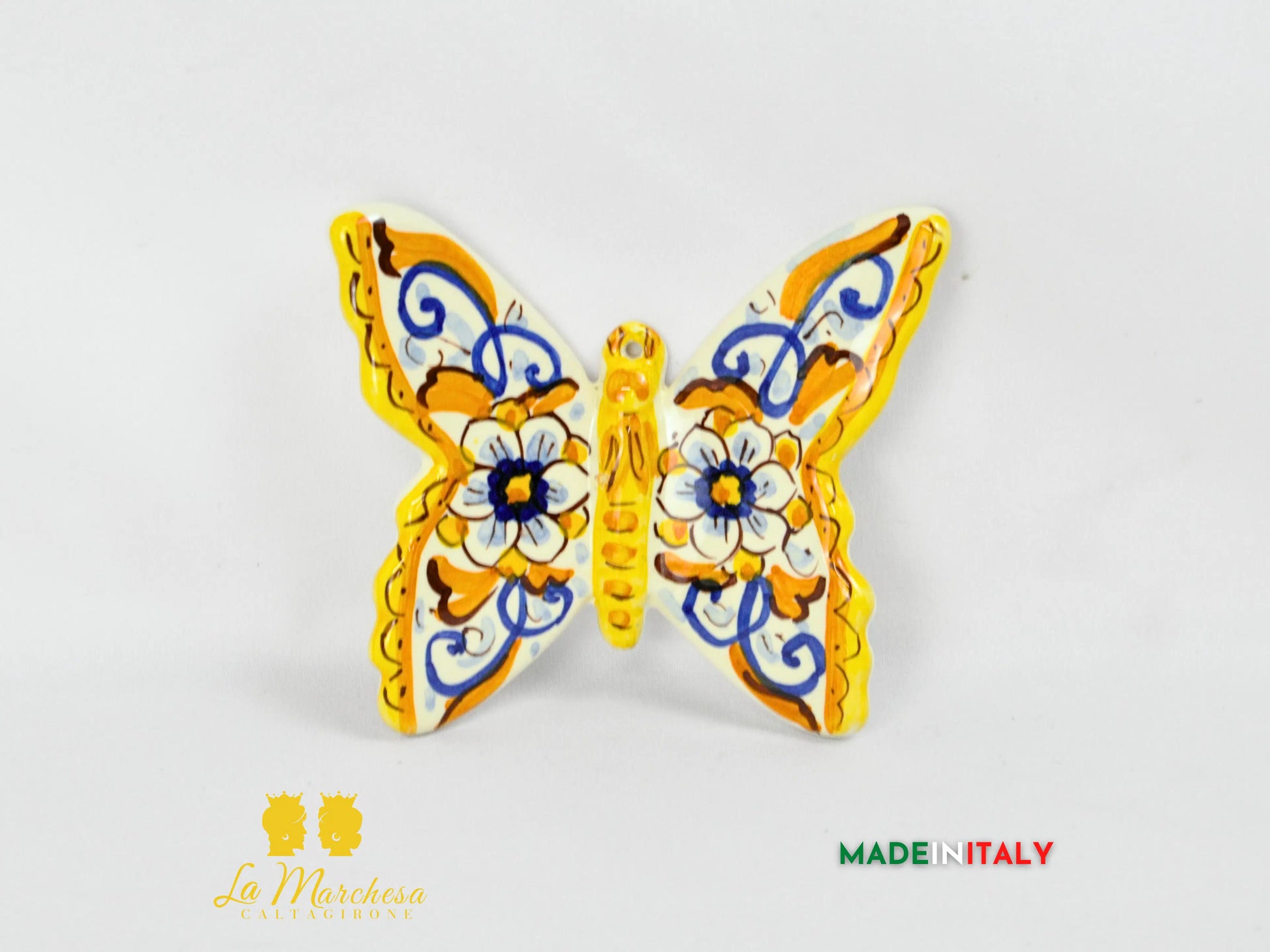 farfalla in ceramica di caltagirone 10 cm -  oro e fiori