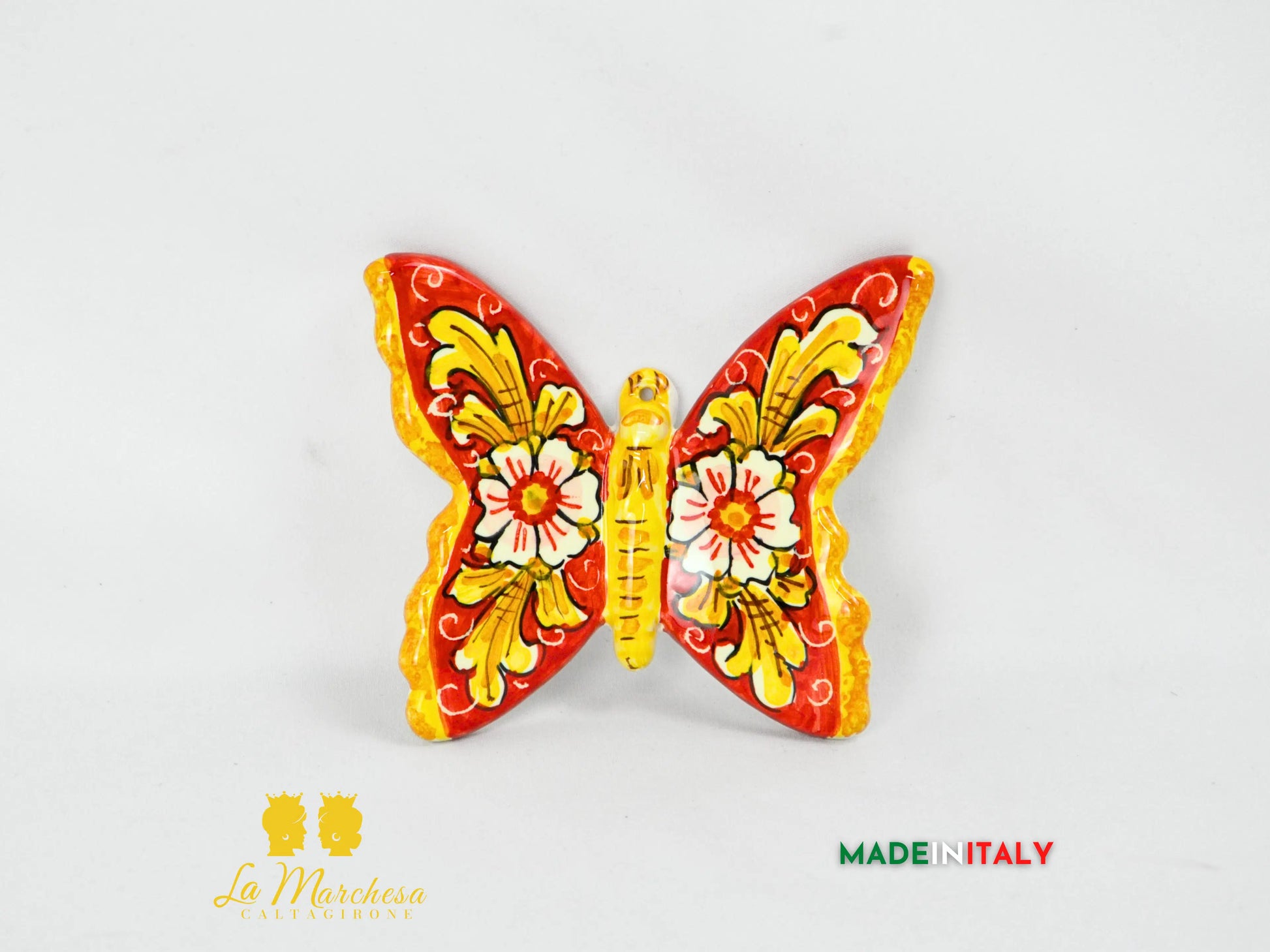 farfalla in ceramica di caltagirone 10 cm -  ornato rosso