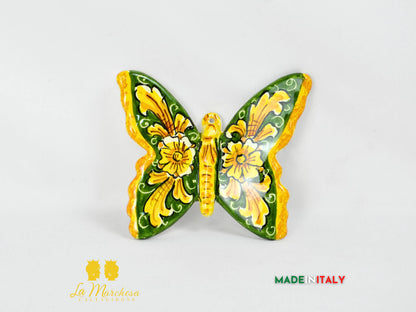 farfalla in ceramica di caltagirone 10 cm -  ornato verde bosco
