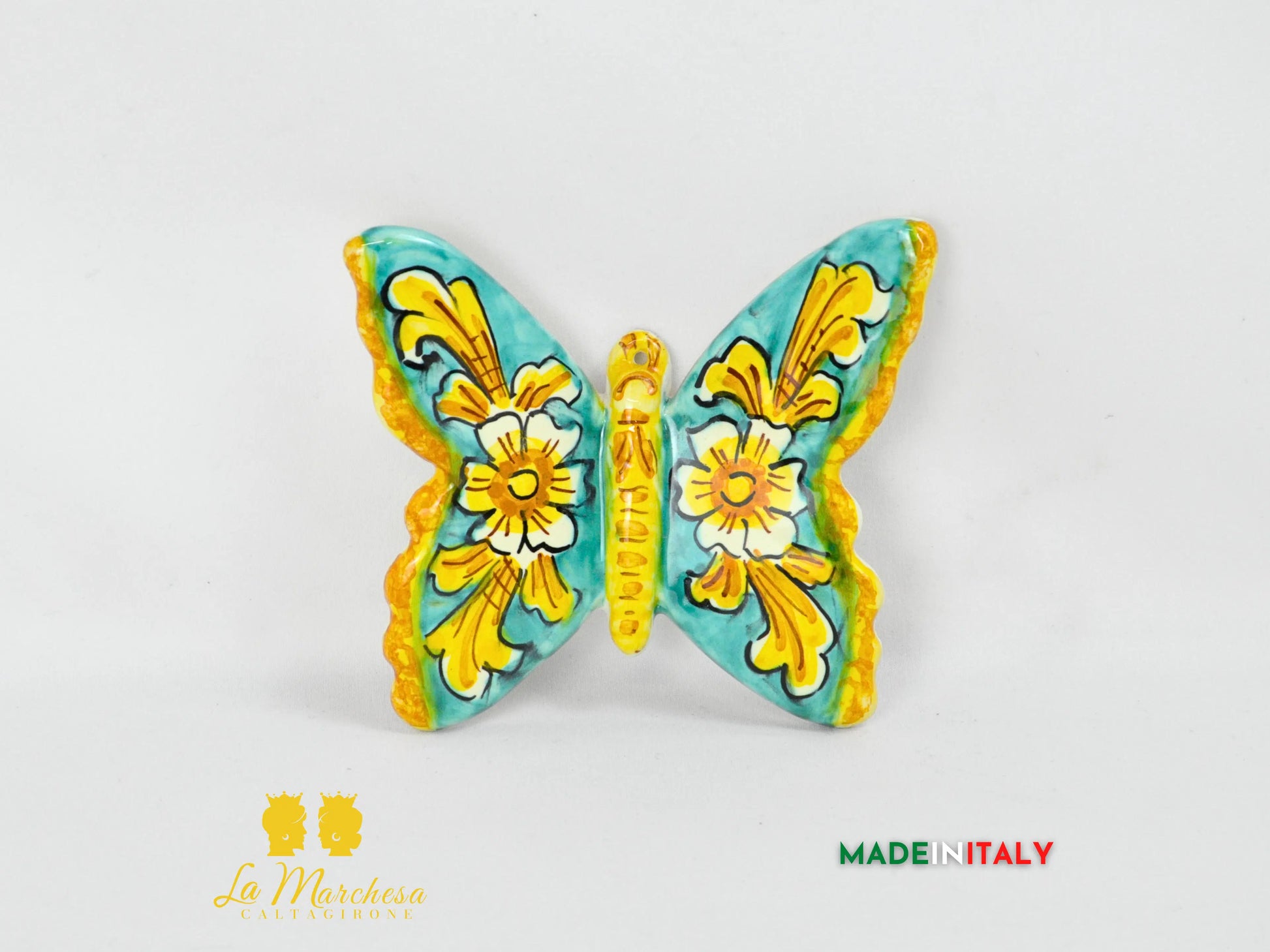 farfalla in ceramica di caltagirone 10 cm - ornato verde rame
