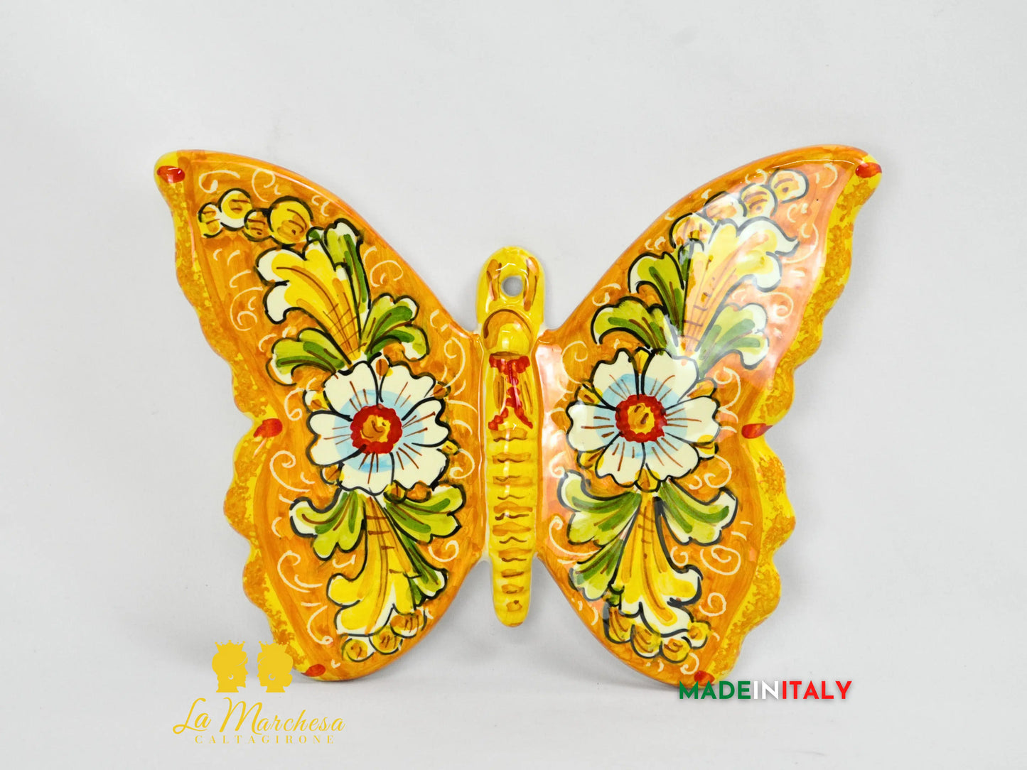 farfalla in ceramica di caltagirone 24cm - ornato arancione