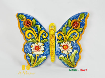 farfalla in ceramica di caltagirone 24cm - ornato blu antico
