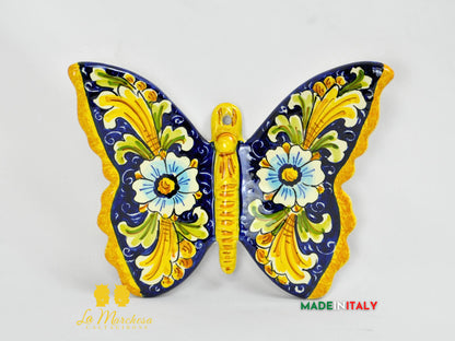 farfalla in ceramica di caltagirone 24cm - ornato blu cobalto