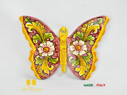 farfalla in ceramica di caltagirone 24cm - ornato bordaux