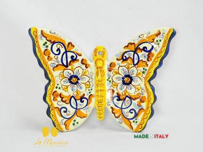 farfalla in ceramica di caltagirone 24cm - ornato oro e fiori