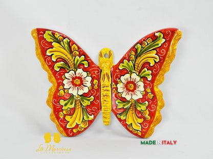 farfalla in ceramica di caltagirone 24cm - ornato rosso