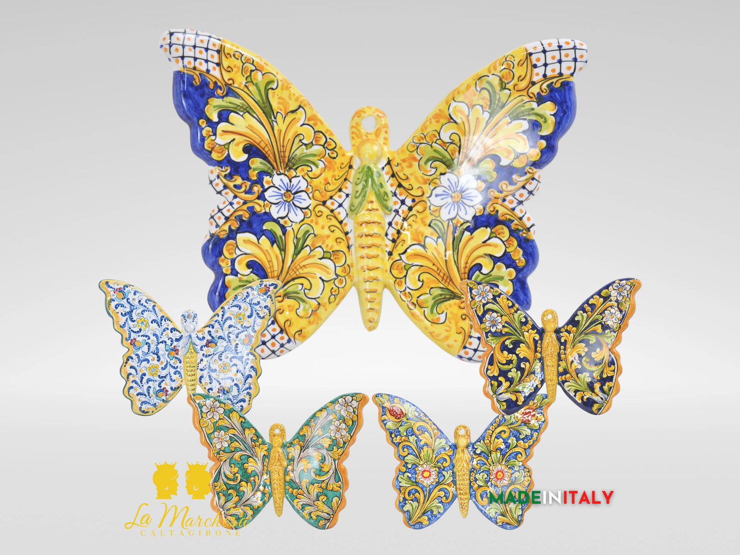 Farfalla Decorata Decorazione da Parete in Ceramica di Caltagirone 35cm - Vari Decori