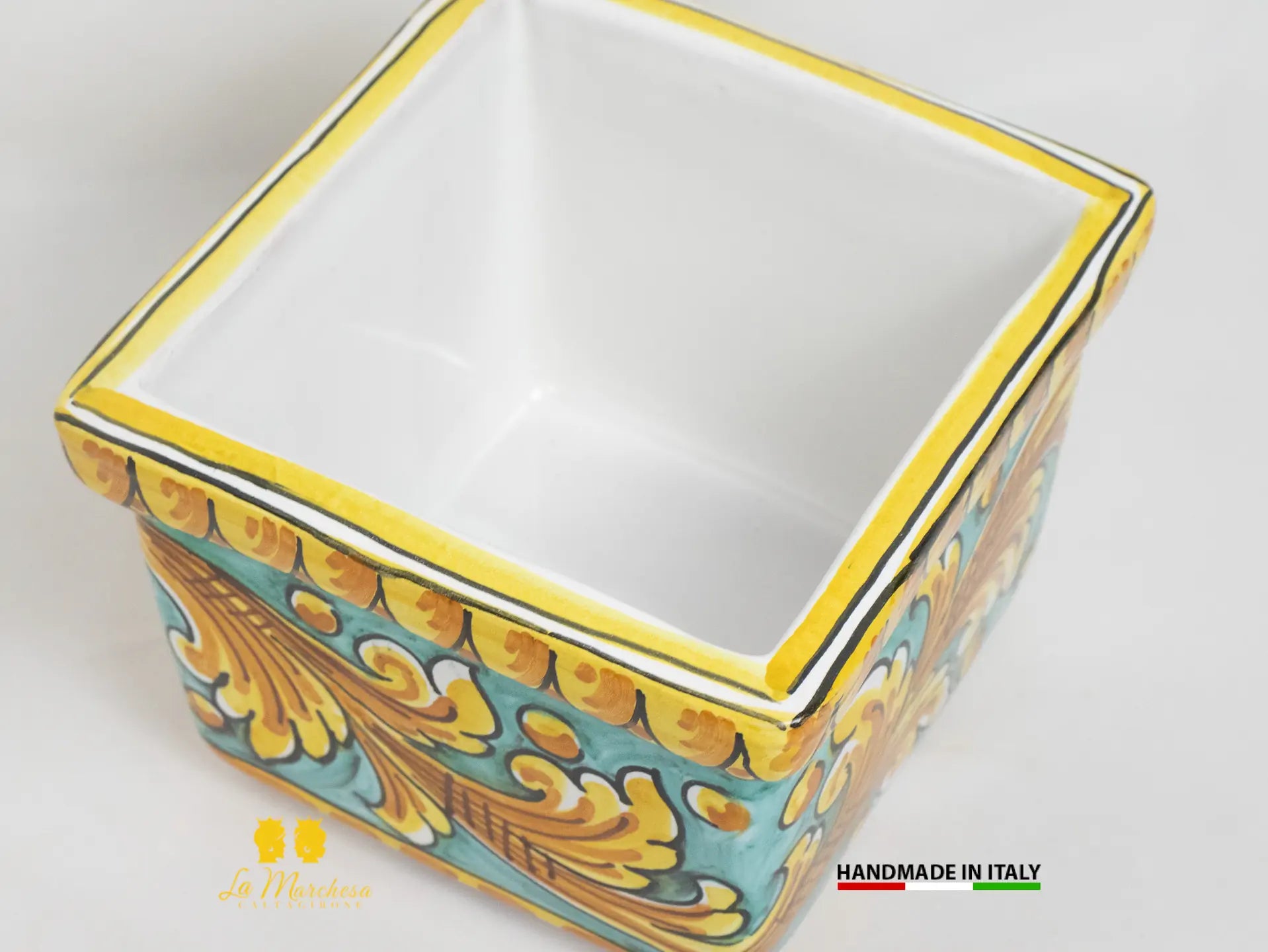 Fioriera da esterno in Ceramica di Caltagirone ornato verde rame 15cm