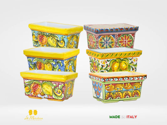 Fioriera da esterno rettangolare ceramica di Caltagirone 23cm - Vari Decori